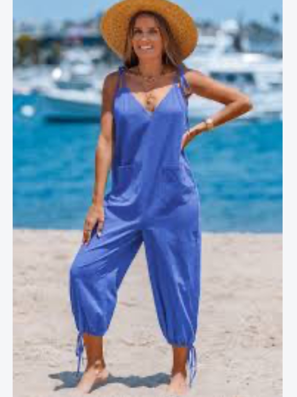 Cupshe Royal Blue ladies Cotton One-Piece jumpsuit with Pockets